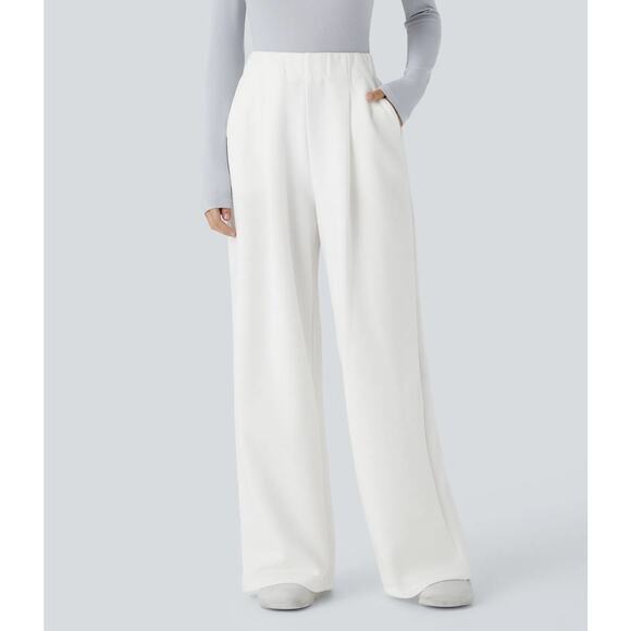 Halara Fleece Pants Womens Large Wide Leg Gray High Rise Sweatpants Lounge, L - Picture 1 of 11